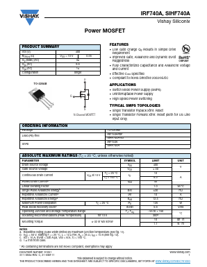 SIHF740A Datasheet PDF Vishay Semiconductors
