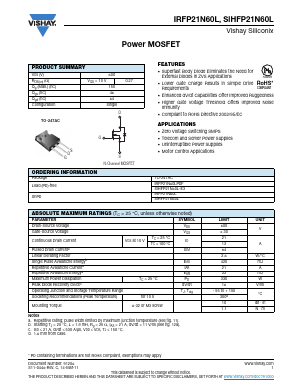 IRFP21N60L Datasheet PDF Vishay Semiconductors