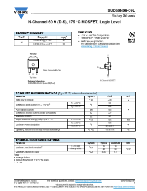 SUD50N06-09L Datasheet PDF Vishay Semiconductors