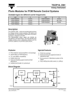 TSOP1830ON1 Datasheet PDF Vishay Semiconductors