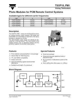 TSOP1830PM1 Datasheet PDF Vishay Semiconductors