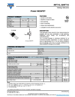 IRF710PBF Datasheet PDF Vishay Semiconductors