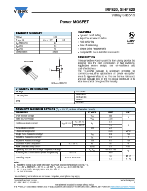 IRF820 Datasheet PDF Vishay Semiconductors