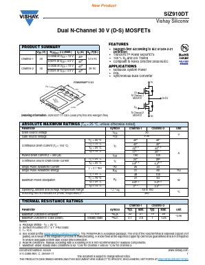 SIZ910DT-T1-GE3 Datasheet PDF Vishay Semiconductors