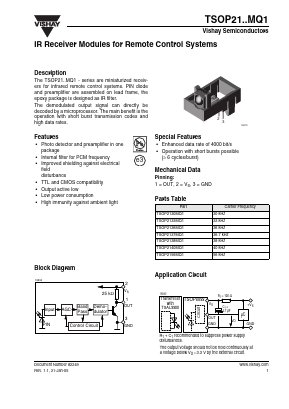 TSOP2137MQ1 Datasheet PDF Vishay Semiconductors