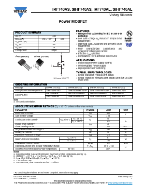 SIHF740ASTL-E3 Datasheet PDF Vishay Semiconductors