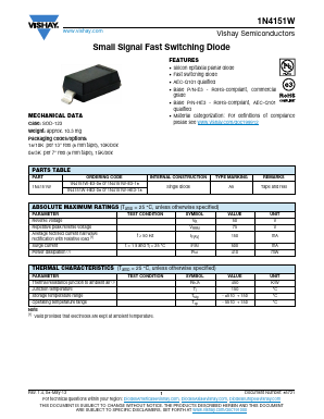 1N4151W Datasheet PDF Vishay Semiconductors