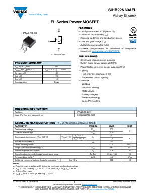 SIHB22N60AEL Datasheet PDF Vishay Semiconductors