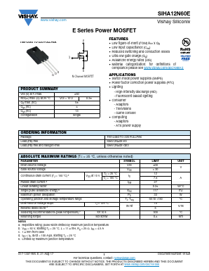 SIHA12N60E Datasheet PDF Vishay Semiconductors
