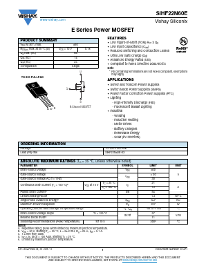 SIHF22N60E Datasheet PDF Vishay Semiconductors