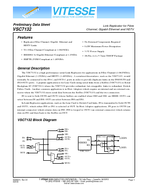 VSC7132YB Datasheet PDF Vitesse Semiconductor