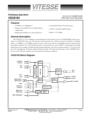 VSC8163QR Datasheet PDF Vitesse Semiconductor
