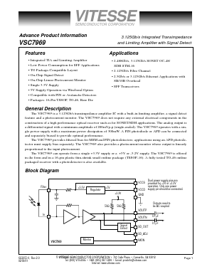 VSC7969YD2 Datasheet PDF Vitesse Semiconductor
