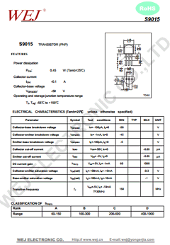 S9015 Datasheet PDF WEJ ELECTRONIC CO.