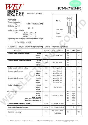 BC547C Datasheet PDF WEJ ELECTRONIC CO.
