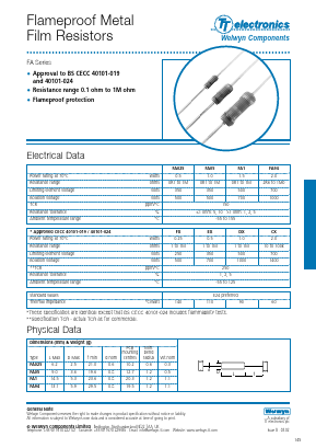 FA1 Datasheet PDF Welwyn Components Limited