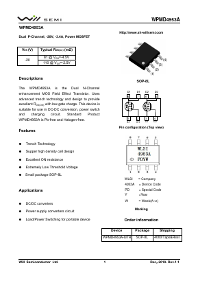WPMD4953A-8/TR Datasheet PDF Will Semiconductor Ltd.