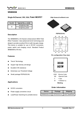 WNM3038 Datasheet PDF Will Semiconductor Ltd.