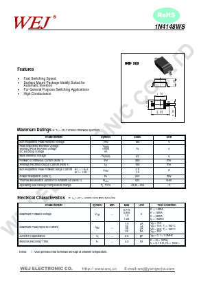 1N4148WS Datasheet PDF SHENZHEN YONGERJIA INDUSTRY CO.,LTD