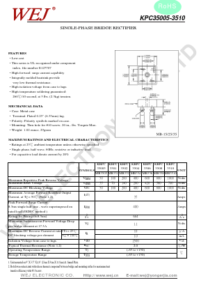 KBPC35005 Datasheet PDF SHENZHEN YONGERJIA INDUSTRY CO.,LTD