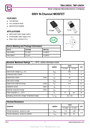 A12N65H Datasheet PDF Wuxi Unigroup Microelectronics Company