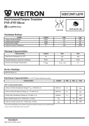 MBT2907ADW Datasheet PDF Weitron Technology
