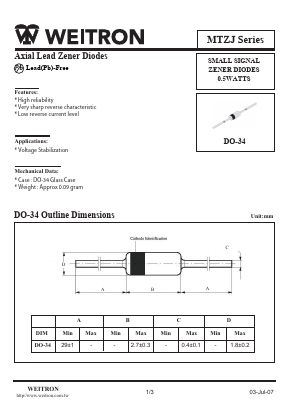 MTZJ2.4D Datasheet PDF Weitron Technology