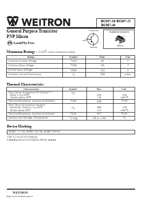 BC807-25 Datasheet PDF Weitron Technology