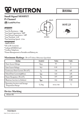 BSS84 Datasheet PDF Weitron Technology