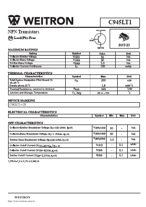 C945LT1 Datasheet PDF Weitron Technology