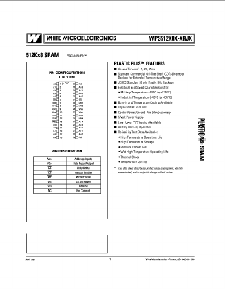 WPS512K8B-20RJM Datasheet PDF White Electronic Designs => Micro Semi