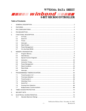W77E516A40FL Datasheet PDF Winbond