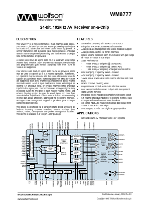 WM8777SEFT/V Datasheet PDF Wolfson Microelectronics plc