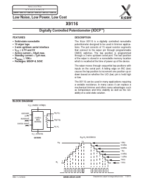 X9116WS8I-2.7 Datasheet PDF Xicor -> Intersil