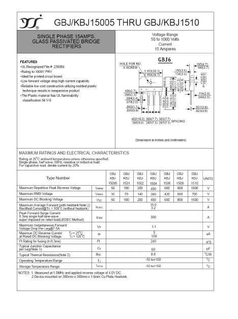 GBJ-KBJ1502 Datasheet PDF Yangzhou yangjie electronic co., Ltd