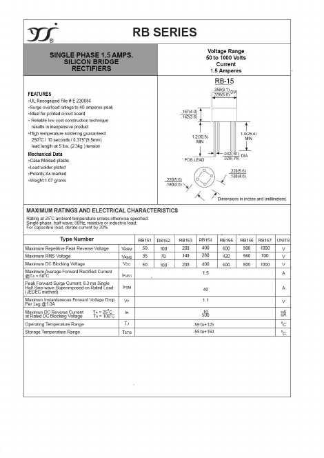 RB-15 Datasheet PDF Yangzhou yangjie electronic co., Ltd