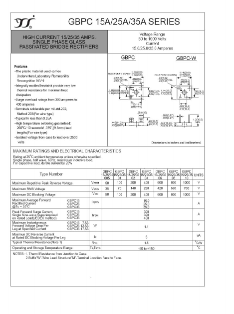 GBPC1510 Datasheet PDF Yangzhou yangjie electronic co., Ltd