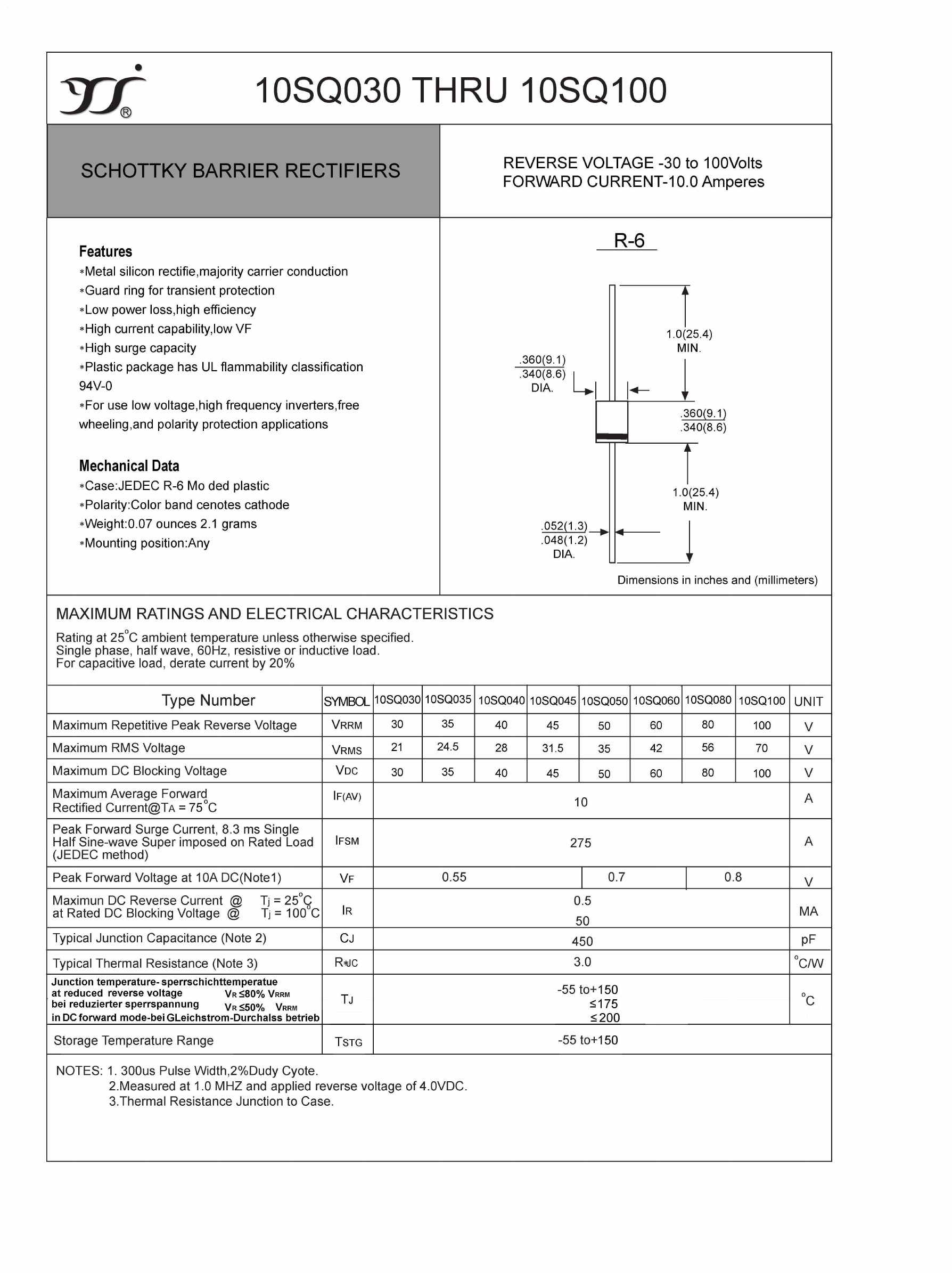 10SQ050 Datasheet PDF Yangzhou yangjie electronic co., Ltd