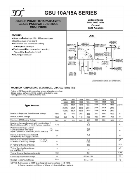 GBU3510 Datasheet PDF Yangzhou yangjie electronic co., Ltd