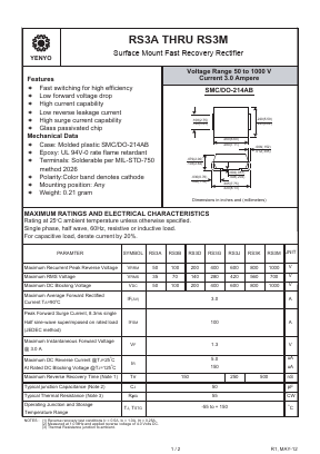 RS3A Datasheet PDF YENYO TECHNOLOGY Co., Ltd