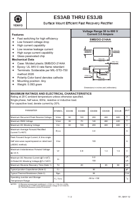 ES3BB Datasheet PDF YENYO TECHNOLOGY Co., Ltd