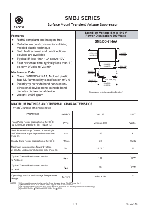 SMBJ200 Datasheet PDF YENYO TECHNOLOGY Co., Ltd