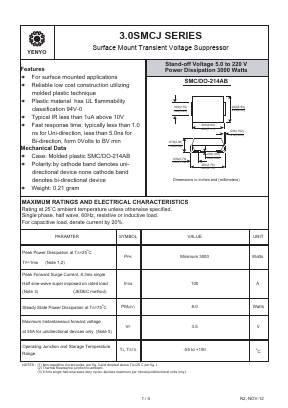 3.0SMCJ54 Datasheet PDF YENYO TECHNOLOGY Co., Ltd