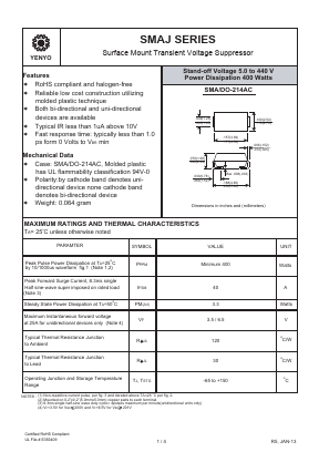 SMAJ51 Datasheet PDF YENYO TECHNOLOGY Co., Ltd