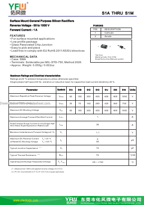 S1K-1DSMA Datasheet PDF DONGGUAN YOU FENG WEI ELECTRONICS CO., LTD