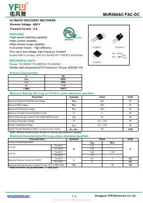 MUR560 Datasheet PDF DONGGUAN YOU FENG WEI ELECTRONICS CO., LTD