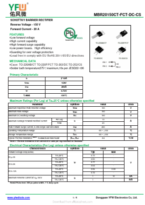 MBR20150FCT Datasheet PDF DONGGUAN YOU FENG WEI ELECTRONICS CO., LTD