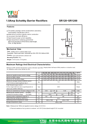 SR120-DO41 Datasheet PDF DONGGUAN YOU FENG WEI ELECTRONICS CO., LTD