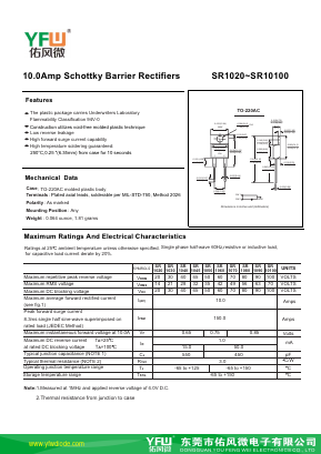 SR1020-TO220AC Datasheet PDF DONGGUAN YOU FENG WEI ELECTRONICS CO., LTD