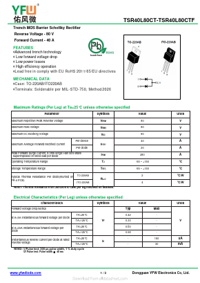 TSR40L80CT Datasheet PDF DONGGUAN YOU FENG WEI ELECTRONICS CO., LTD